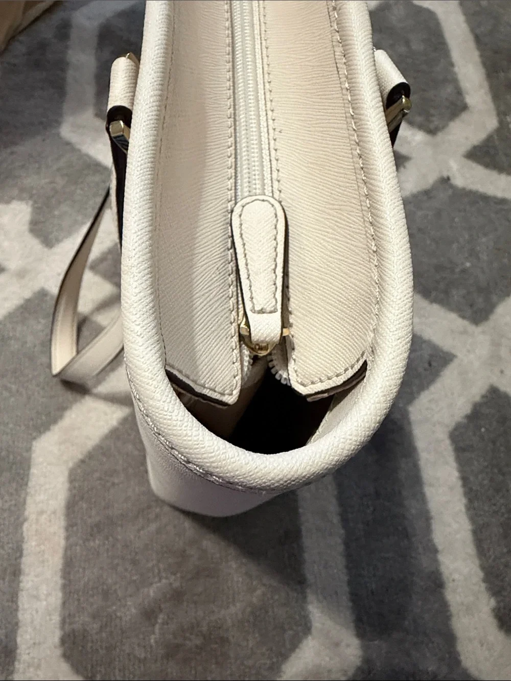 Michael Kors Cream Saffiano Leather Tote with Gold Logo Charm